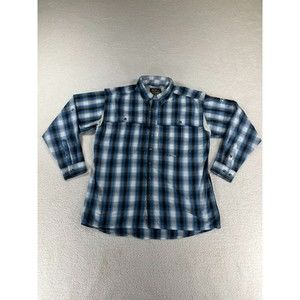 Drake Clothing Company Button Down Shirt‎ Men's Size Large Blue Plaid Pockets